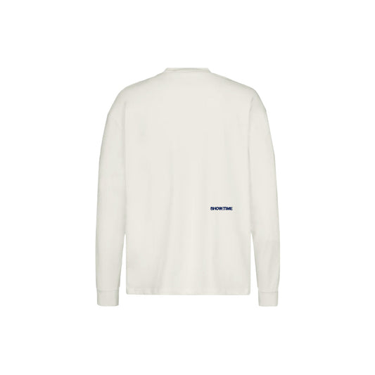 THE VINTAGE WHITE LONGSLEEVE - NAVY EMBROIDERY