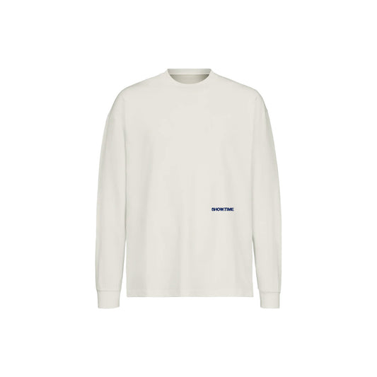 THE VINTAGE WHITE LONGSLEEVE - NAVY EMBROIDERY